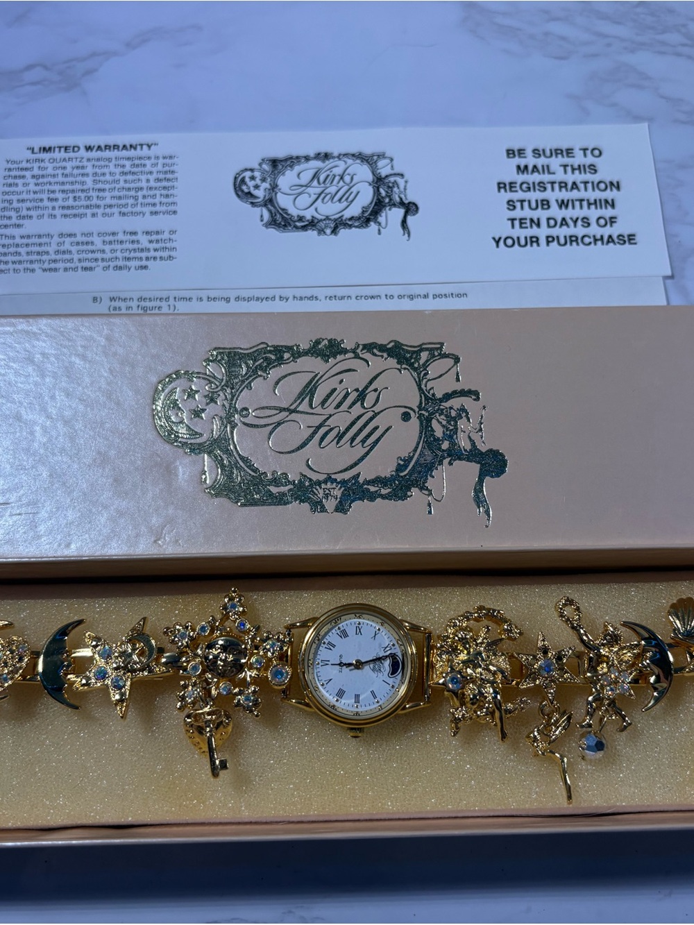 Vintage Kirk’s Folly Watch Charm Bracelet Celestial Design